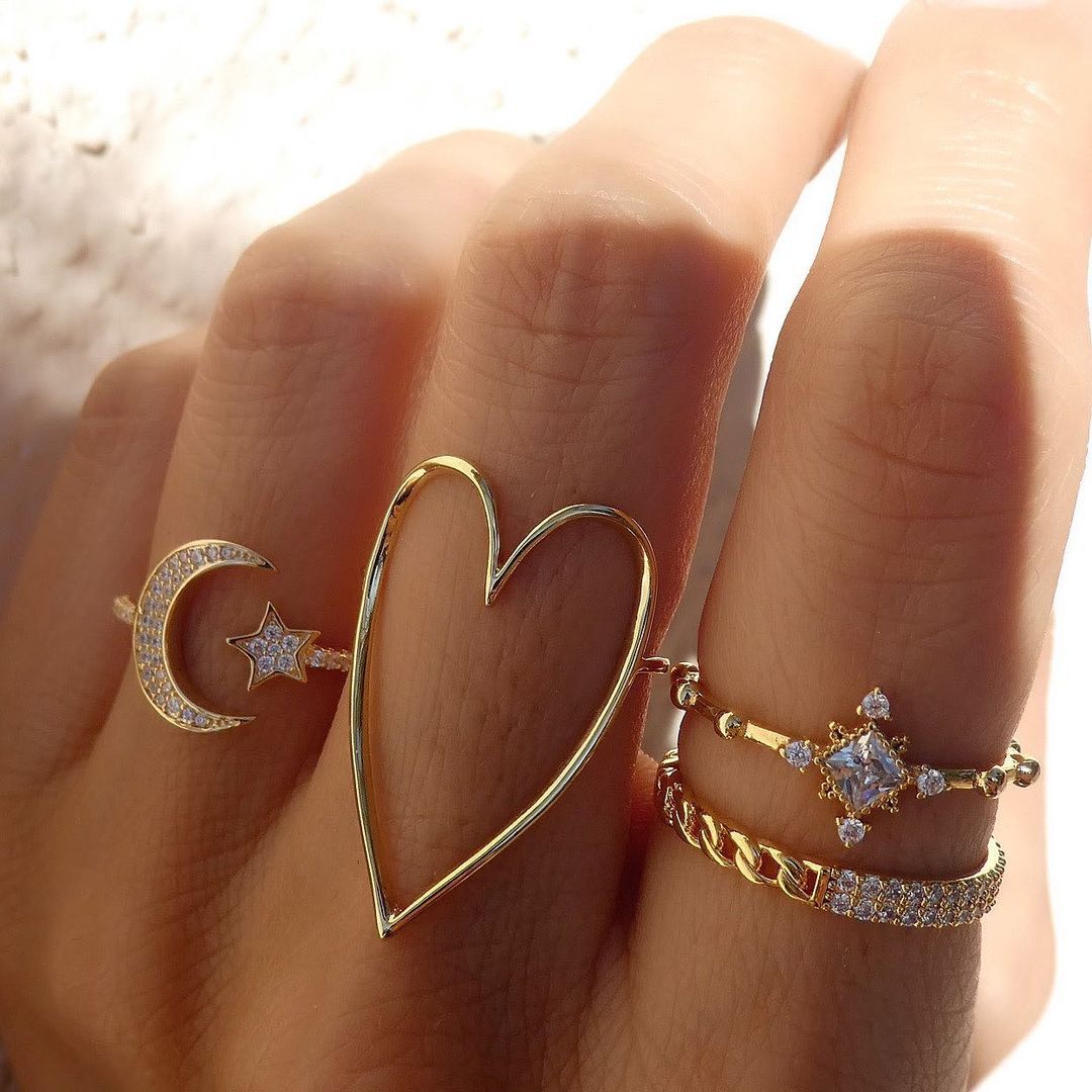 Luxury Style Sun Moon Stars Personality Rings