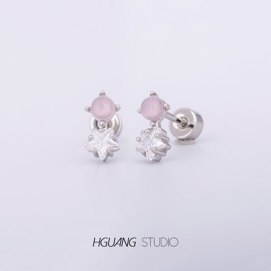 Bone Pink Dried Egg White Jade Earrings