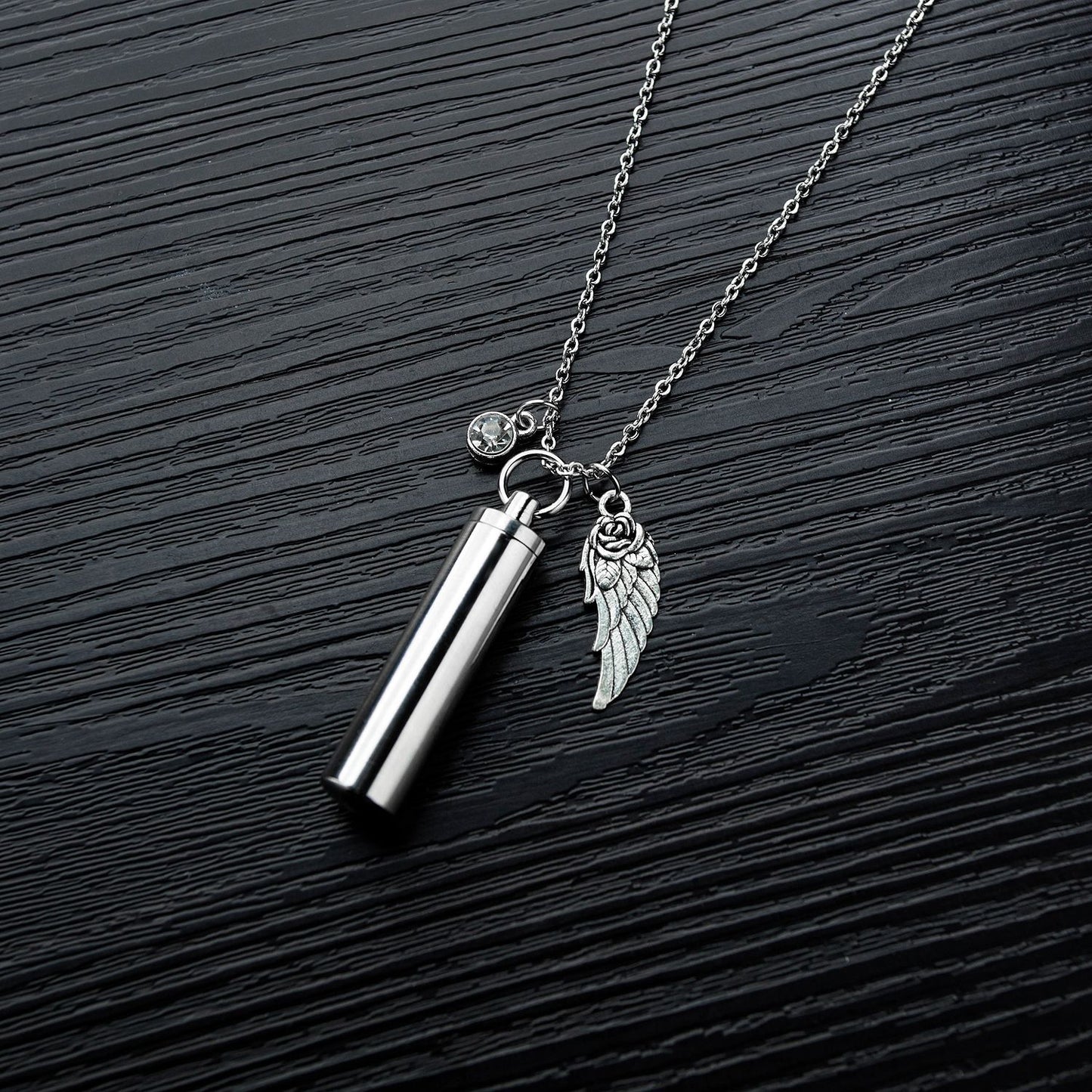 Women's & Men's Pet Ashes Cylindrical Stainless Steel Wings Necklaces