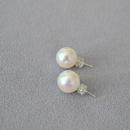 Retro Large Strong Light Pearl Sier Earrings