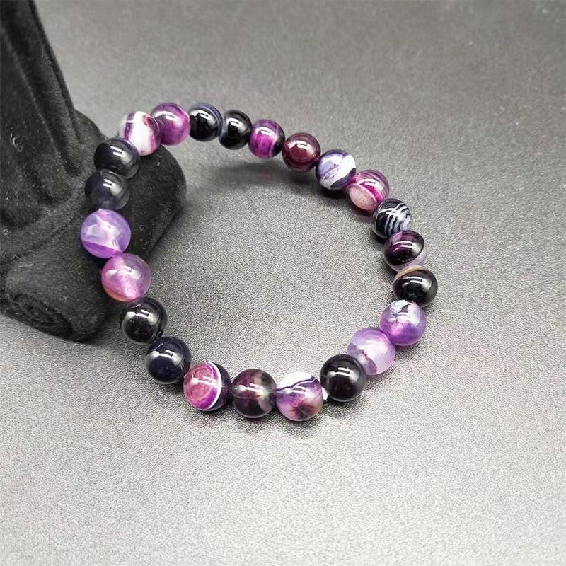 Women's & Men's Agate Purple Stripe Round Beads Single Circle Bracelets