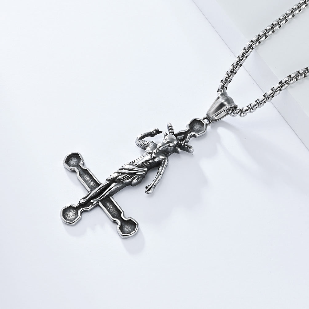 Devil Satan Goat Inverse Cross Titanium Pendants