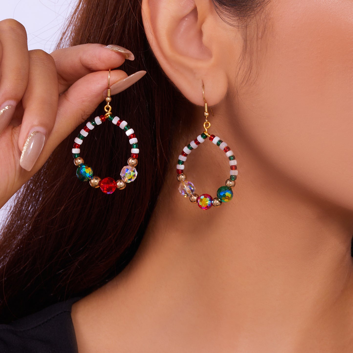 Color Matching Bead Crystal Sweet Tassel Earrings