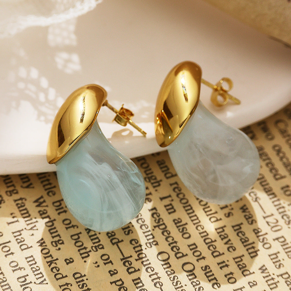 Ear Color Blooming Resin Water Drop Earrings