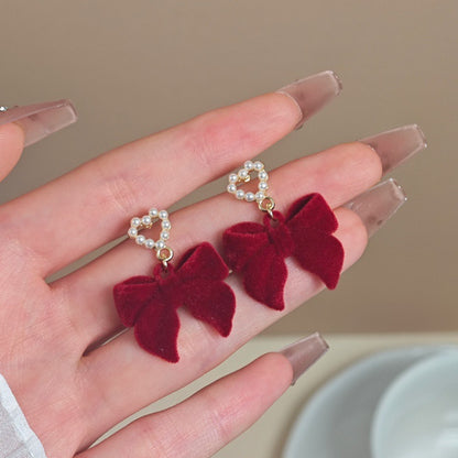 Women's Festive Red Veet Bow Fashion Elegant Earrings