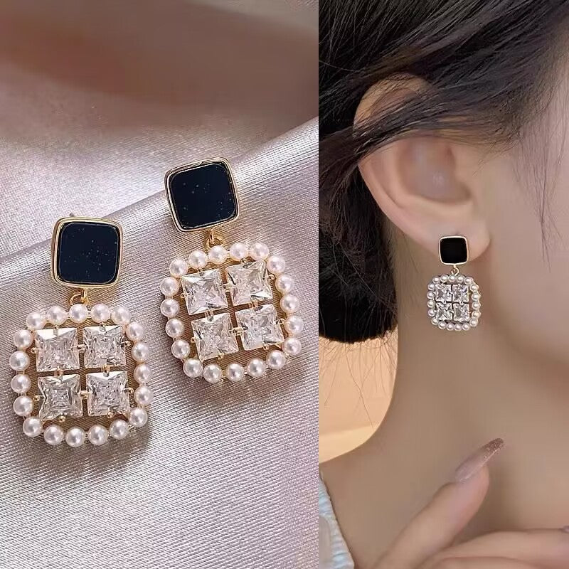 Women's Sier Needle Geometric Pearl Fashion Tassel Earrings