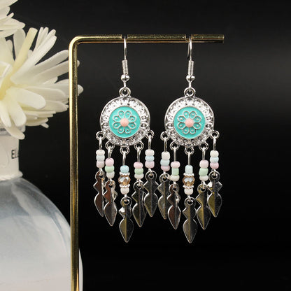 Tassel Turquoise Retro Imitation Miao Sier Minority National Style Earrings