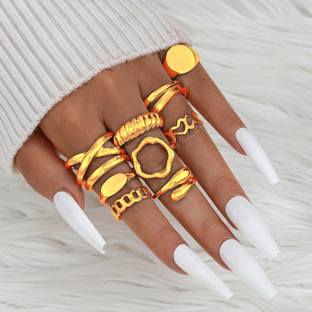 Women's Golden Irregular Opening Niche Trendy Set Graceful Rings