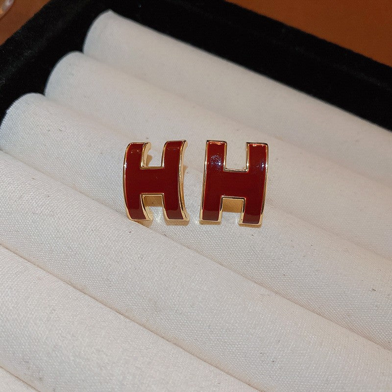 Gold Electroplated Sier Needle Red Dripping Earrings