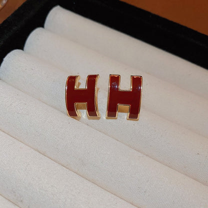 Gold Electroplated Sier Needle Red Dripping Earrings