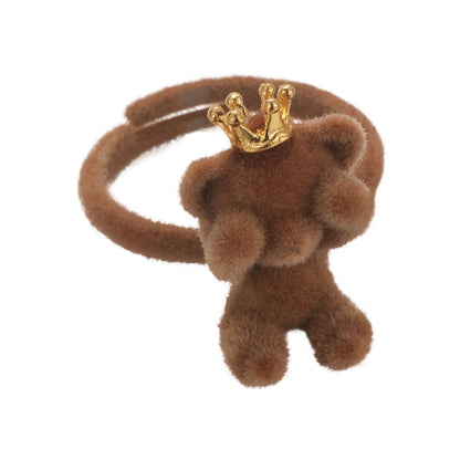 Pink Crown Bear Flocking Cute Fashion Open Rings