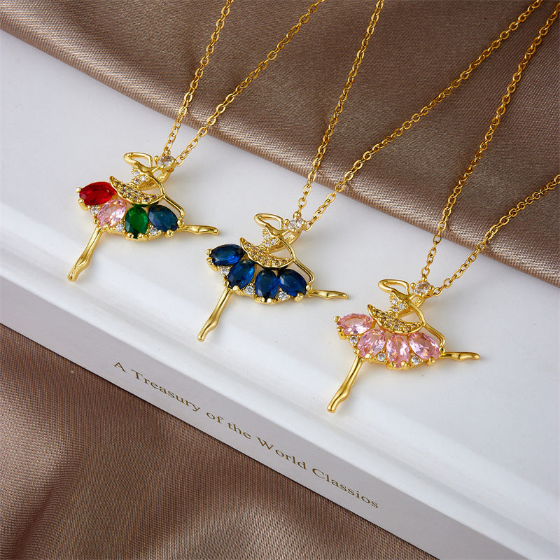 Female Design High-grade Color Zircon Titanium Necklaces