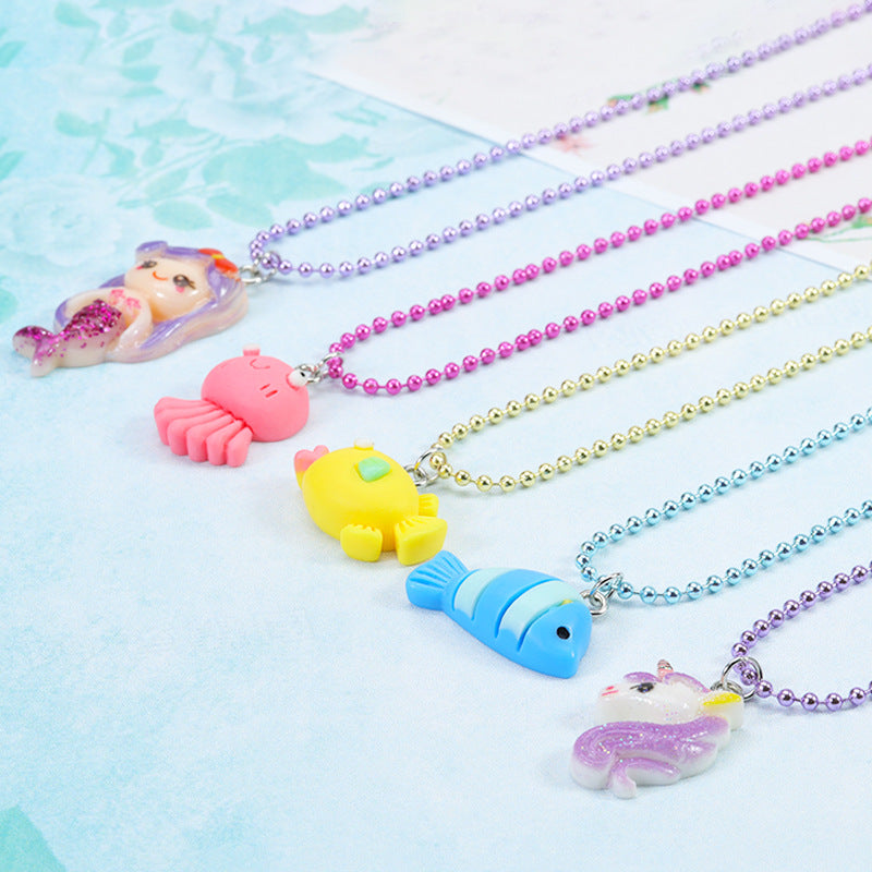 Children's Cartoon Mermaid Seahorse Octopus Conch Rainbow Necklaces