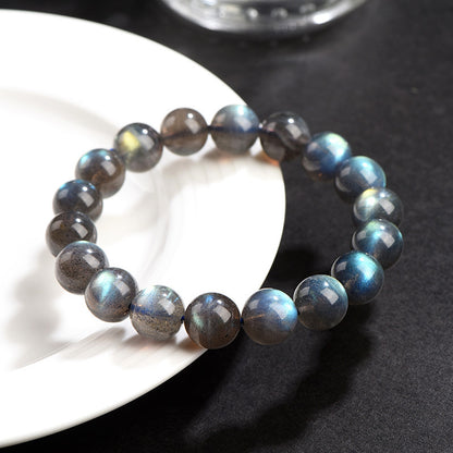 Grade Natural Black Color Moonstone Round Beads Bracelets