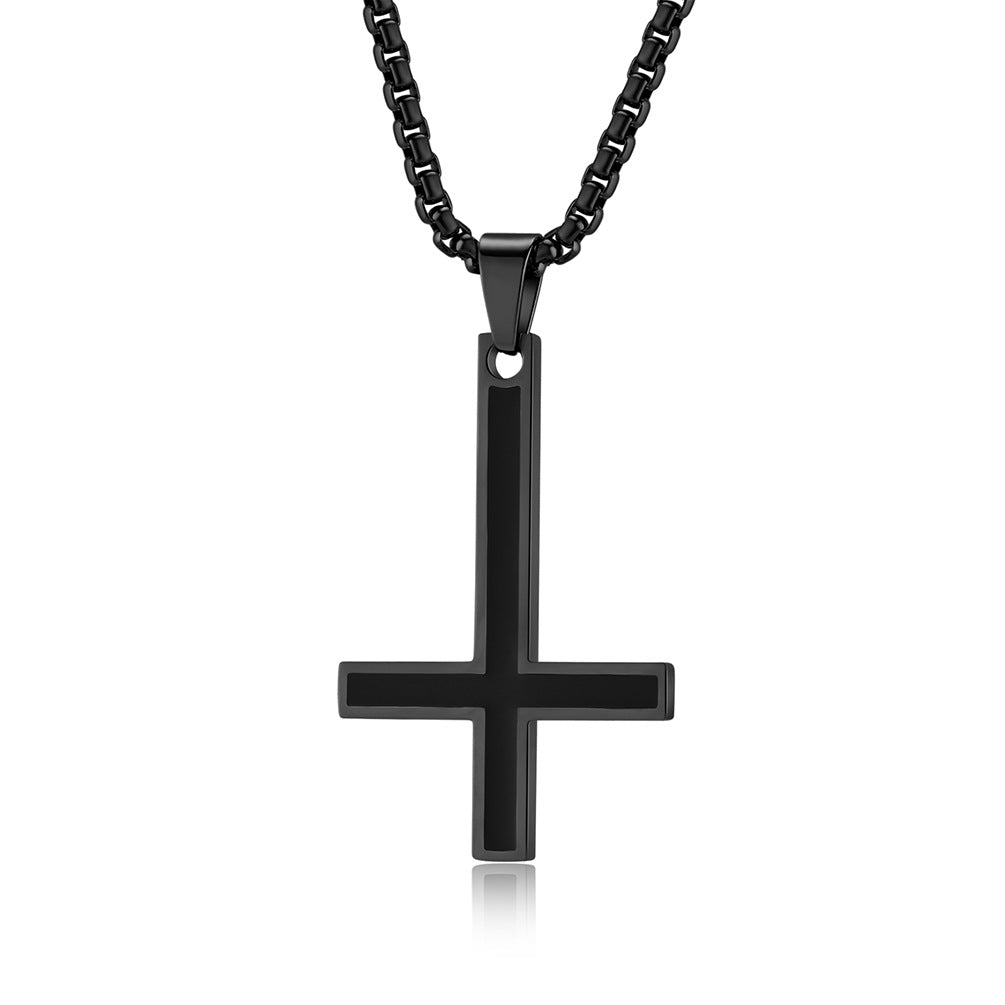 Men's Simple Reverse Cross Titanium Steel Glossy Dripping Oil Pendants