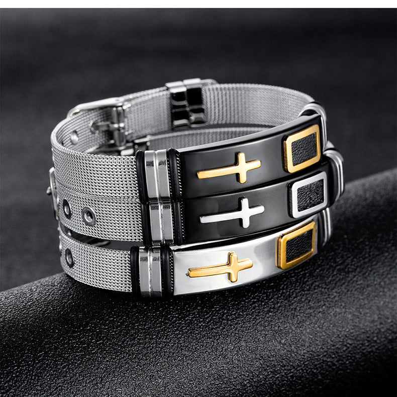 Men's Accessories Titanium Steel Mesh Wrist Cross Bracelets