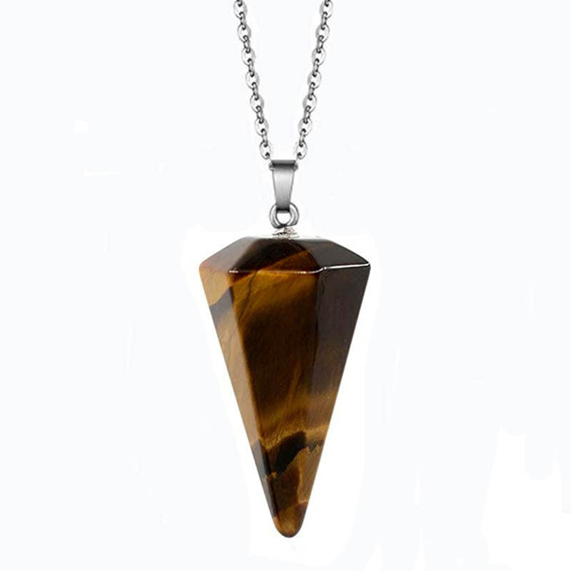 Natural Stone Hexagon Prism Conical Spirit Necklaces