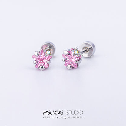 Titanium Steel Gold Girly Style Pink Earrings