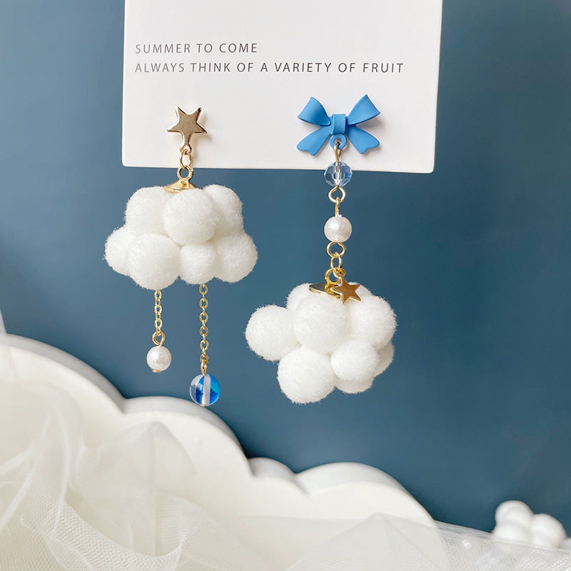 Cloud Pompons Cute Blue Bow Top Rings