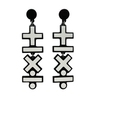 Preppy Style Black White Contrast Color Earrings