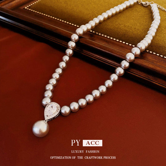 Pearl Zircon Water Drops French Retro Simple Necklaces