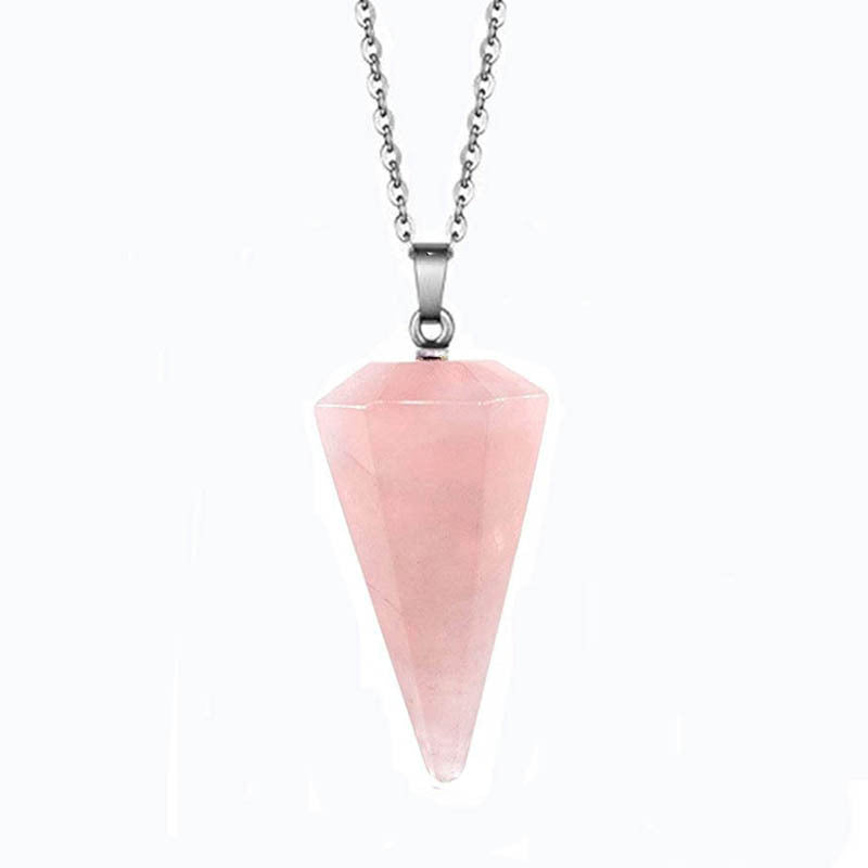 Natural Stone Hexagon Prism Conical Spirit Necklaces