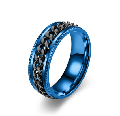 Men's Lucky Jewelry Titanium Steel Rotatable Embossed Rings