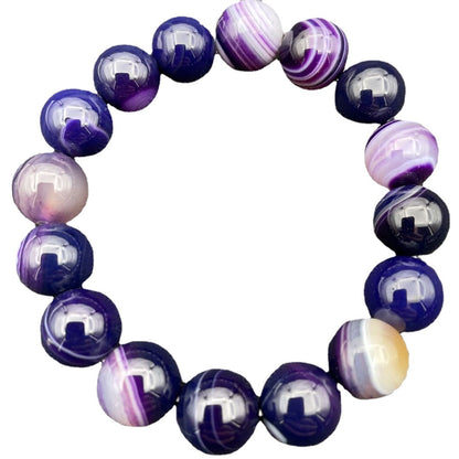 Women's & Men's Agate Purple Stripe Round Beads Single Circle Bracelets