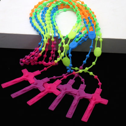Plastic Soft Rubber Color Luminous Fluorescence Rosary Necklaces
