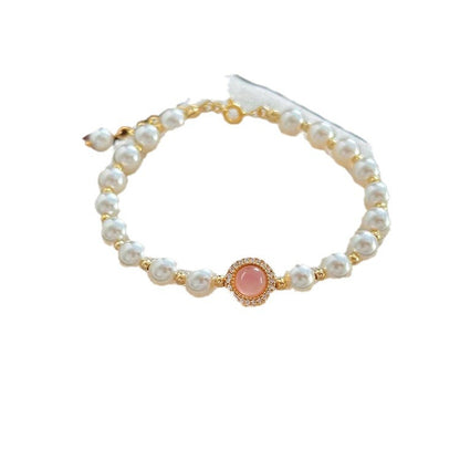 Women's Small Sweet Potato Rose Chalcedony Pearl Bracelets