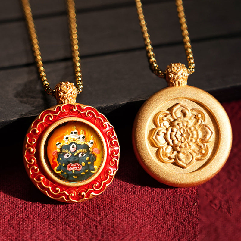 Three-dimensional Tibetan Style Fifth Master Brass Painted Wipe Pendants