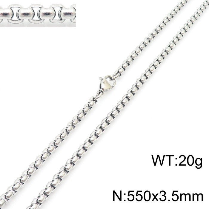 Women's & Men's Stainless Steel Square Pearl Chain Titanium Card Necklaces