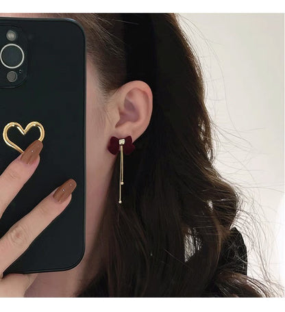 Women's Suitable For With Veet Bow Temperamental Tassel Earrings