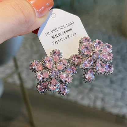 Light Luxury High-grade Rose Red Crystal Flower Earrings
