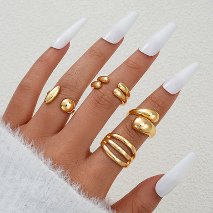 Women's Golden Irregular Opening Niche Trendy Set Graceful Rings