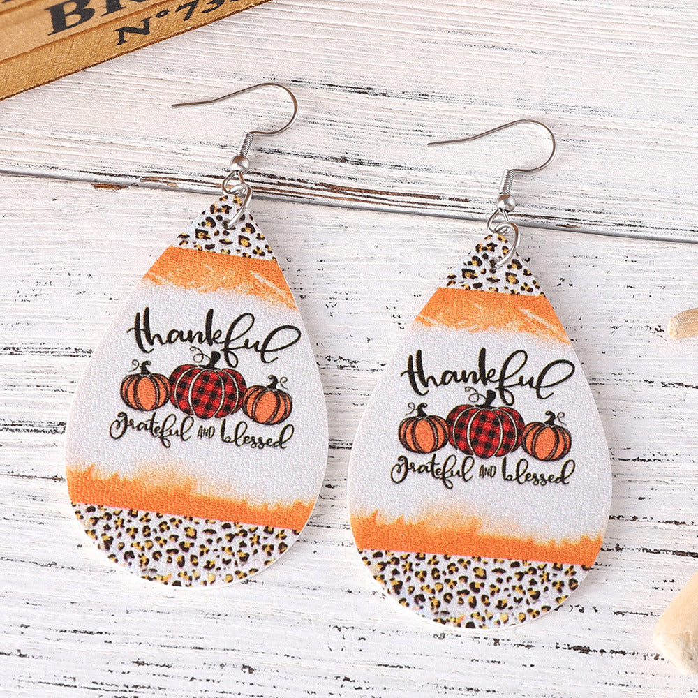 Plaid Polka Dot Pumpkin Water Drop Earrings