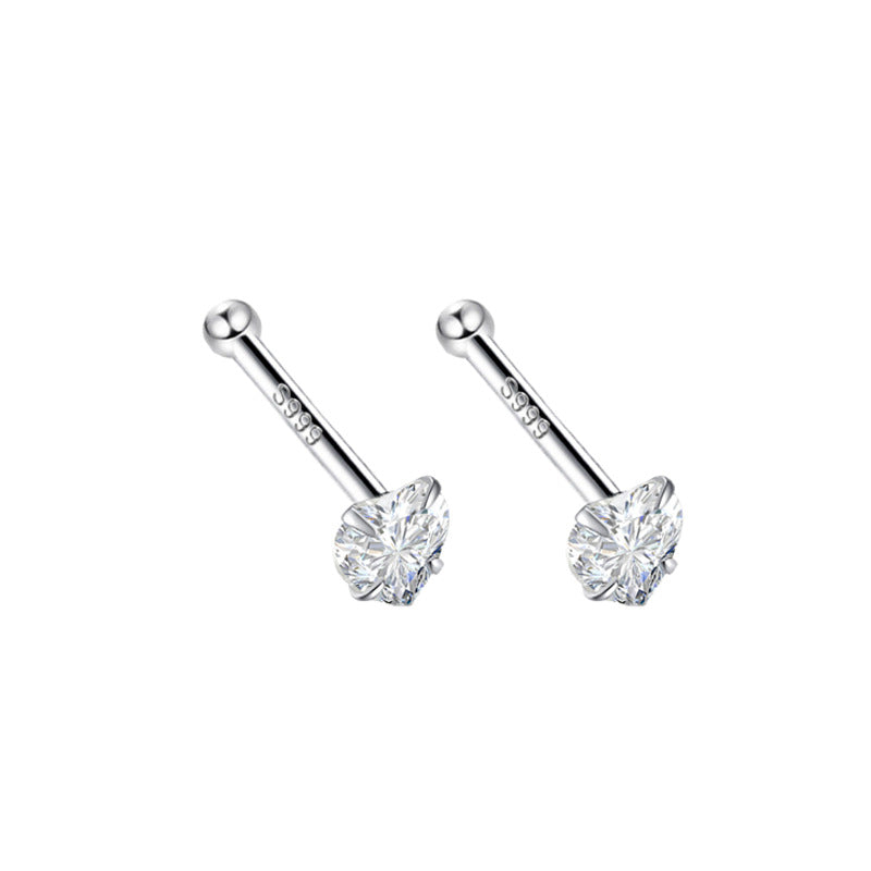 Sier Zircon Ear Light Luxury Minority Double-headed Bone Earrings