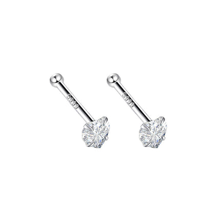 Sier Zircon Ear Light Luxury Minority Double-headed Bone Earrings