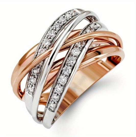 Rose Gold Two-tone Fashion Cross Surrounding Rings