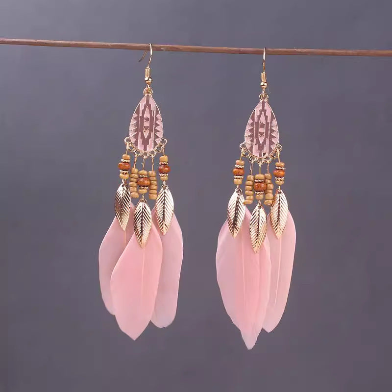 Ethnic Style Long Feather Temperamental Tassels Personality Earrings