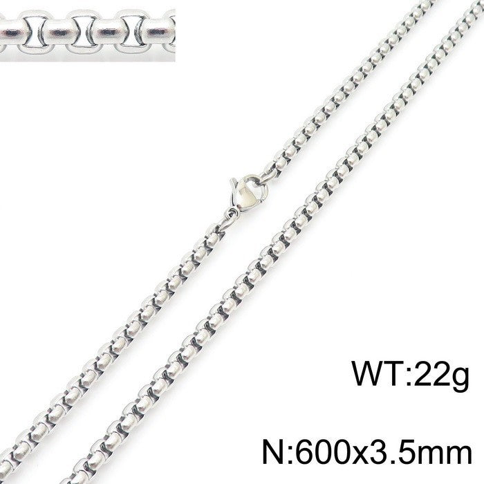 Women's & Men's Stainless Steel Square Pearl Chain Titanium Card Necklaces