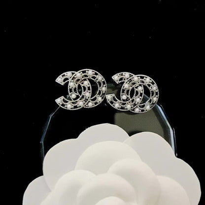 Women's & Men's Quality Collection Trending Rhinestone Letters Sier Earrings