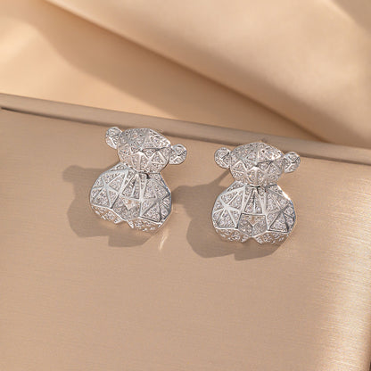 Fashionable Clover Zircon Flower Love Bear Ear Earrings