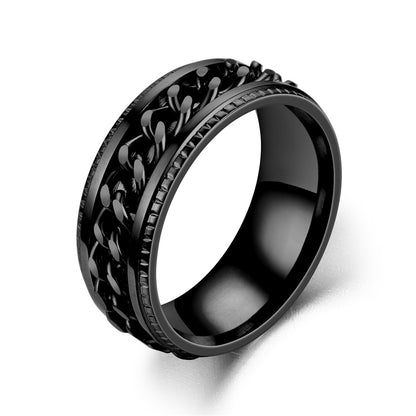 Men's Lucky Jewelry Titanium Steel Rotatable Embossed Rings