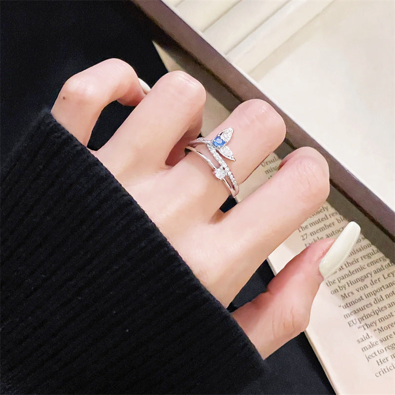 Light Luxury Fishtail Color Open-end Zircon Advanced Simple Design Rings