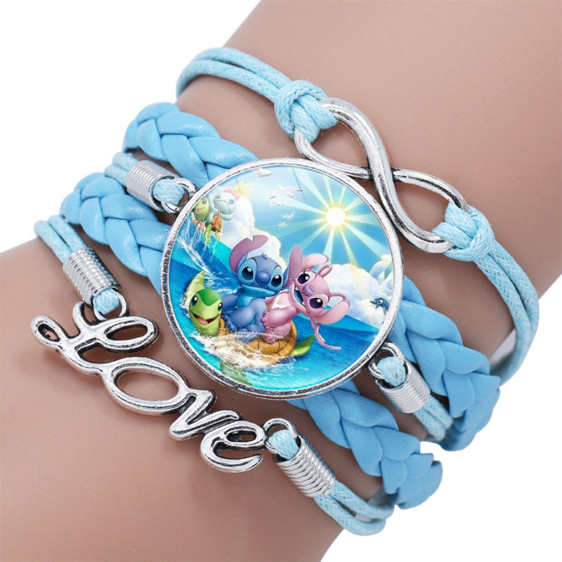 Cartoon Star Stitch Time Stone Leather Bracelets