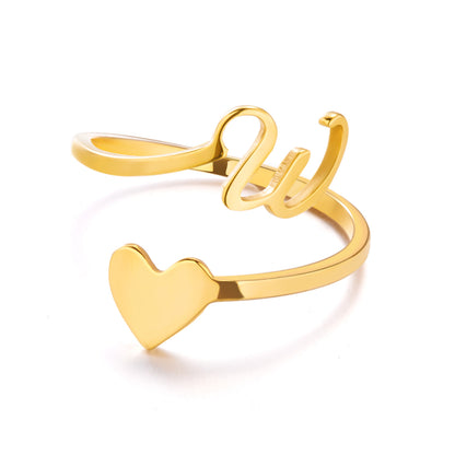 Popular Stylish Simple Letter Stainless Steel Open Three-dimensional Love Rings