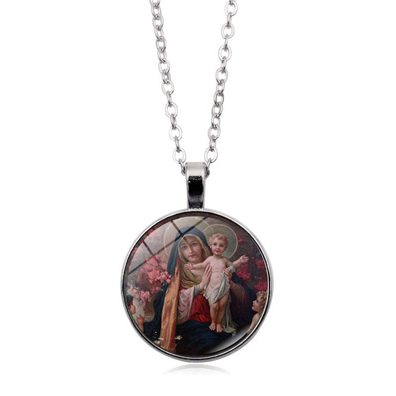 Women's Jesus Time Gem Cabochon Vintage Sweater Necklaces