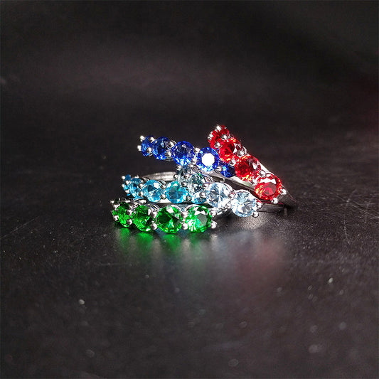 Imitation Blue Sapphire Red Tourmaline Full Rings