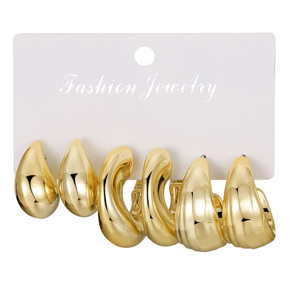 Type Irregular Card Set White Gold Color Earrings